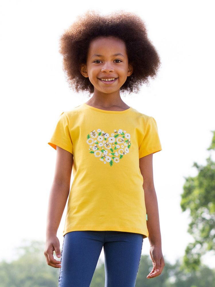 T-Shirt Herz Blüten gelb