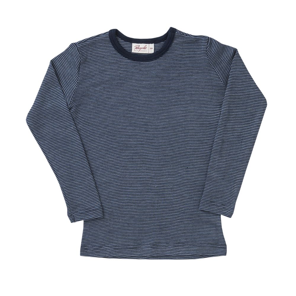 Shirt langarm Wolle/Seide geringelt dunkelblau