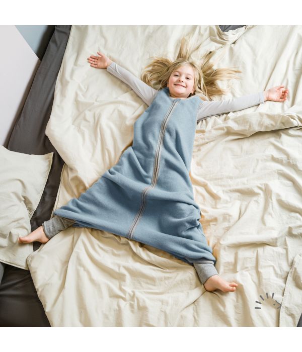 Schlafsack mit Füßen Baumwollfleece steinblau melange