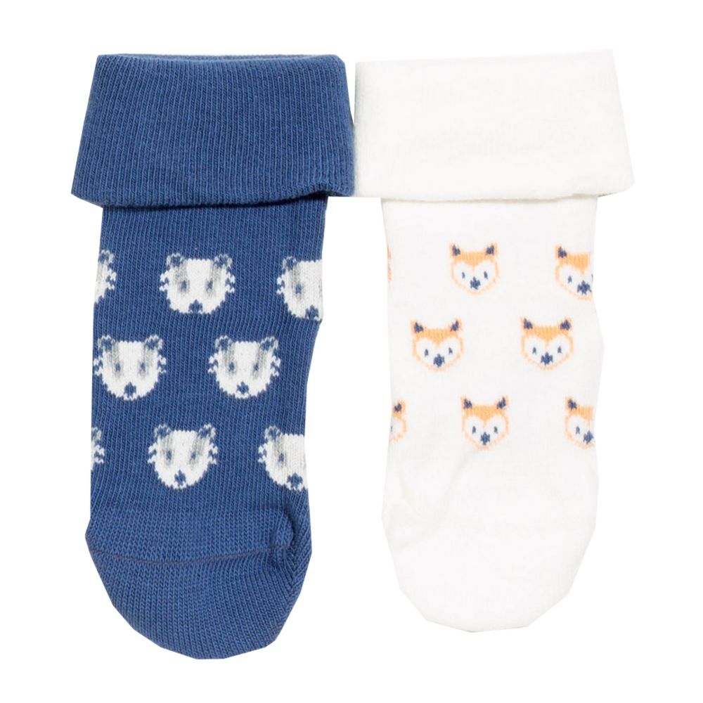 Socken Waschbär und Fuchs blau-weiß 2er-Pack