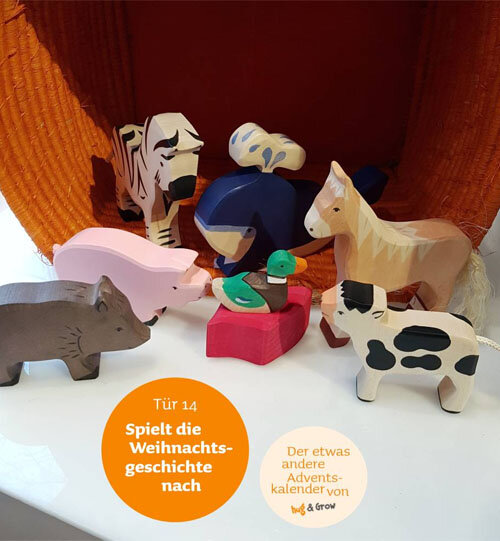 Der etwas andere Adventskalender Tür 14: Weihnachtsgeschichte und Krippe darstellen mit Spielzeug