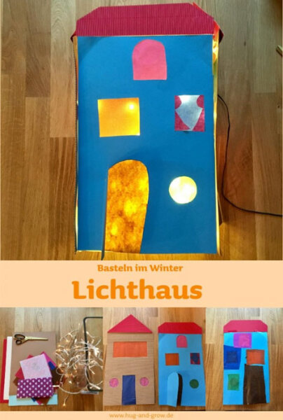 Basteln mit Kindern: Ein Haus aus Papier mit Lichterkette