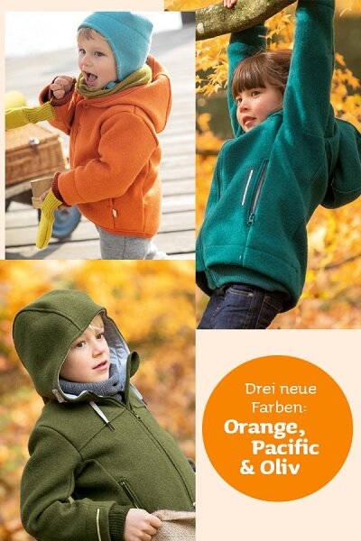 Disana Farben orange, olive, pacific