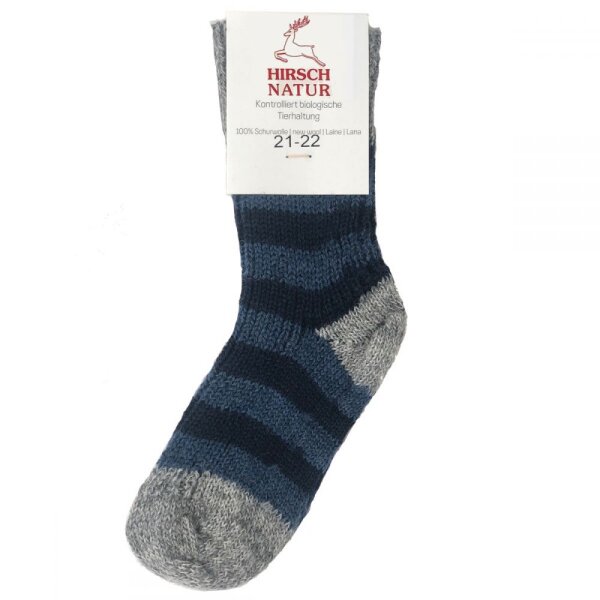 Ringelsocke Wolle grau-marine-jeans