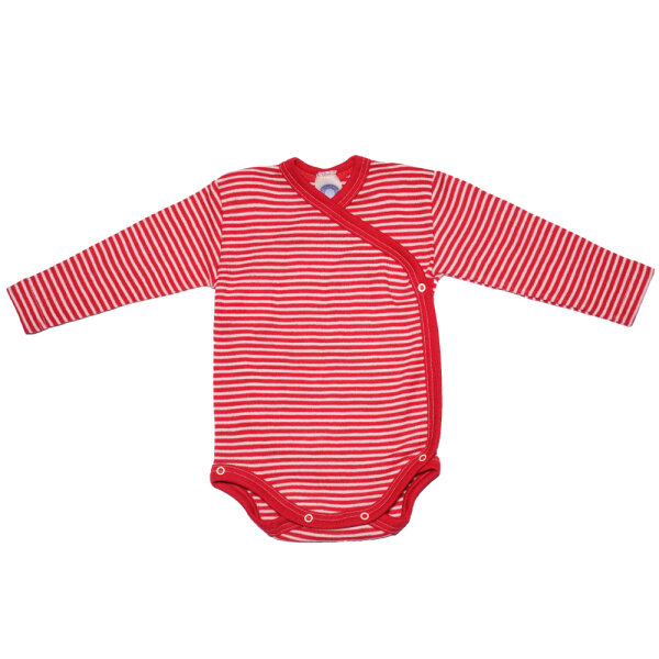 Wickelbody lang Wolle/Seide Ringel rot - 62/68