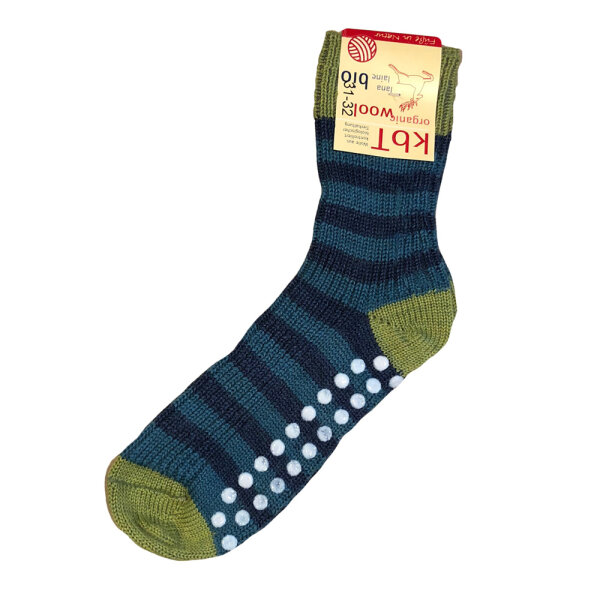Stoppersocken Ringel Wolle maigrün-jeans-petrol