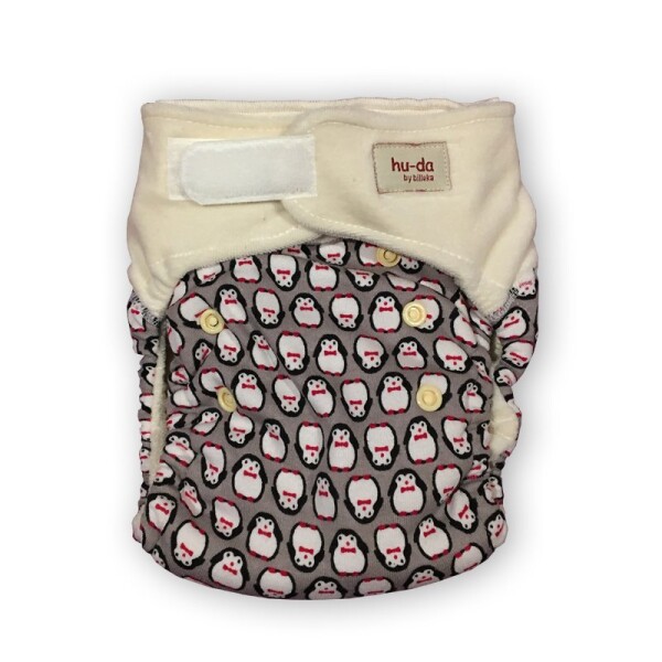 One-Size Windel 2.0 Bio-Velours Pinguin grau
