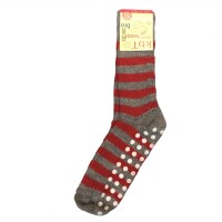 Stoppersocken Ringel Wolle grau-rot