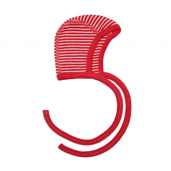 Häubchen Wolle/Seide rot geringelt - 50/56