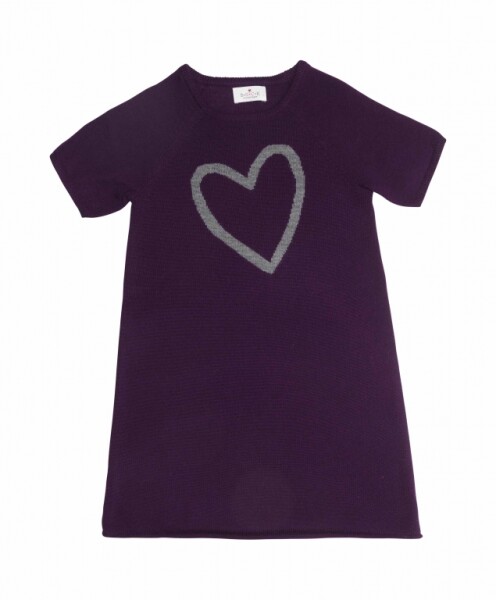 Kurzarm-Kleid Wolle dark berry/heart