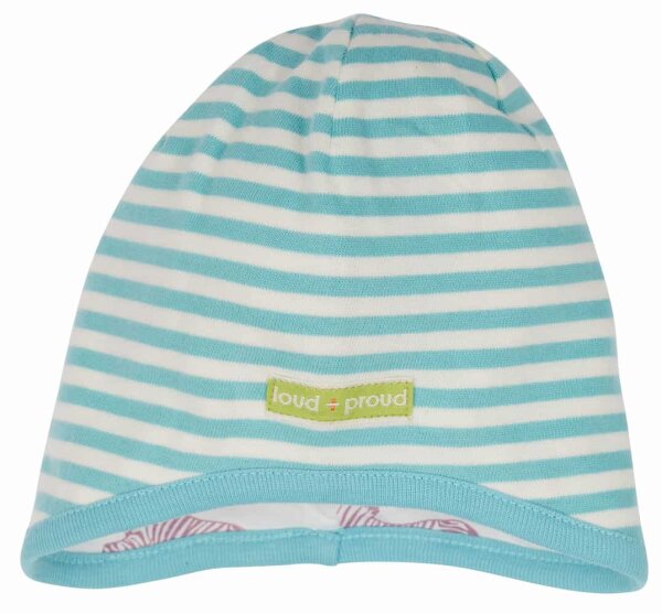 Wendemütze Jersey Ringel cyan - 74/80