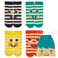 Socken gestreift t&uuml;rkis/rot/gelb/navy 4er-Pack