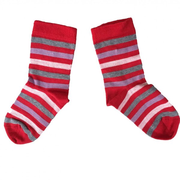 Kindersocken 75% Wolle rot-natur - 23-26
