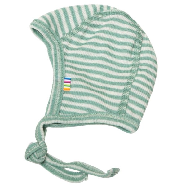 Baby-Häubchen Wolle/Seide geringelt aqua - 41