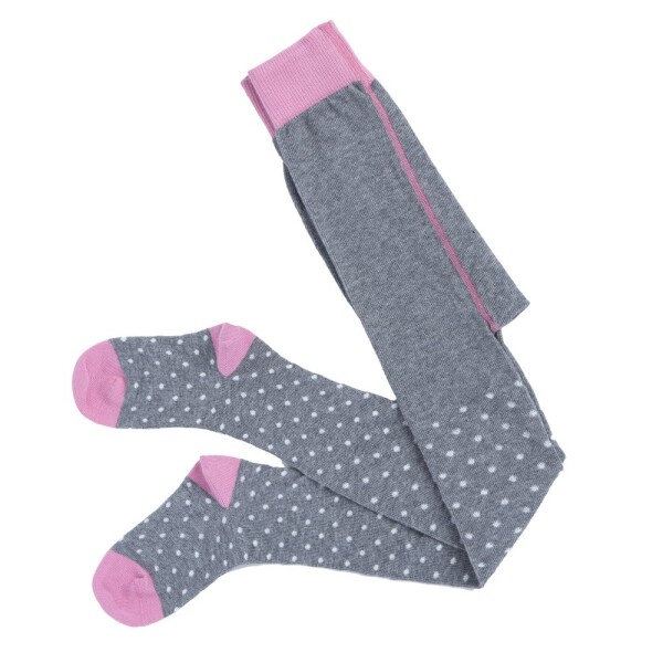 Strumpfhose weiße Punkte grau-pink