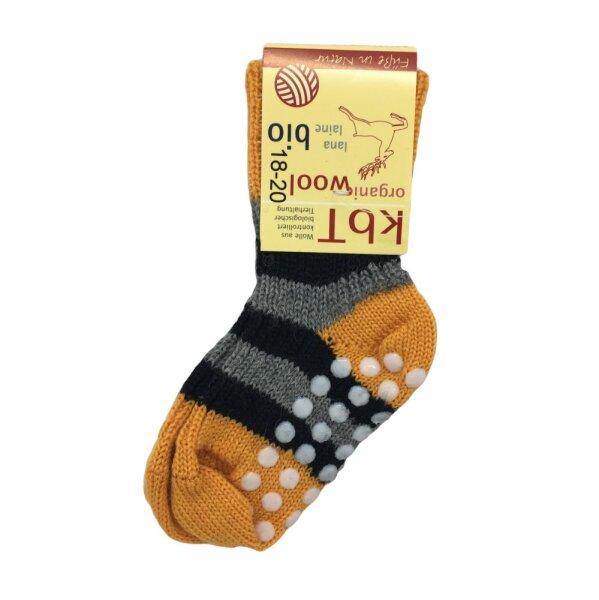 Stoppersocken Ringel Wolle orange-grau-schwarz