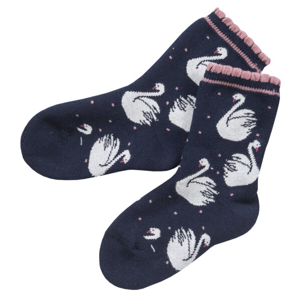 Socken Frottee Schwäne dunkelblau - 31-34
