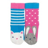 Stoppersocken Hase &amp; Katze rosa-blau 2er-Pack