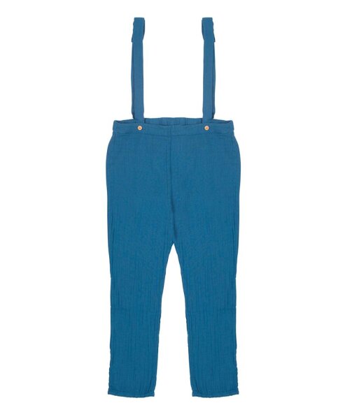 Hose mit Hosenträger Musselin blau