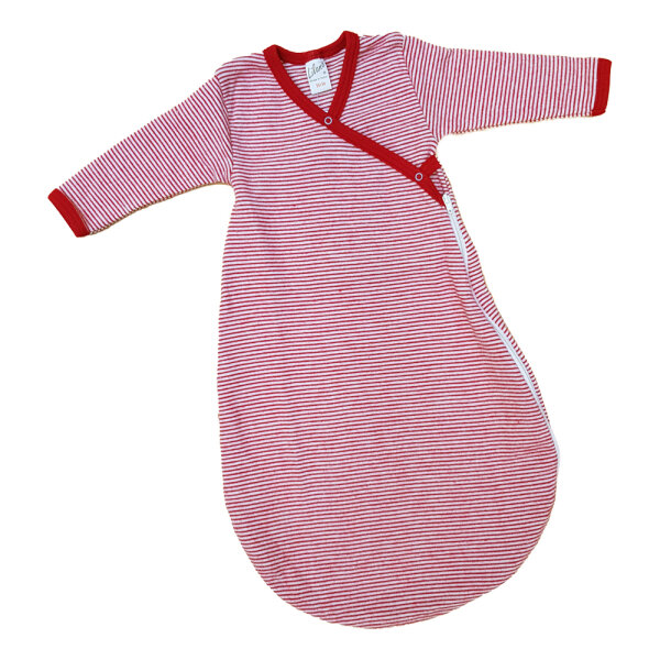 Wickel-Schlafsack m. Arm Wolle/ Seide rot geringelt