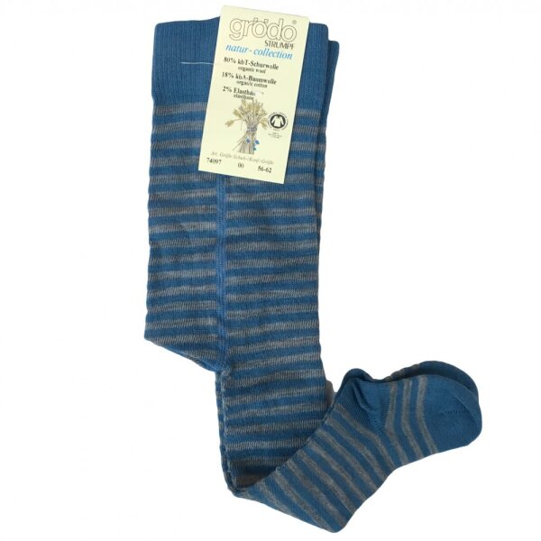Babystrumpfhose 80% Wolle Ringel blau-grau - 56/62
