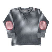 Shirt langarm mit Ellenbogen-Patches gestreift schiefergrau