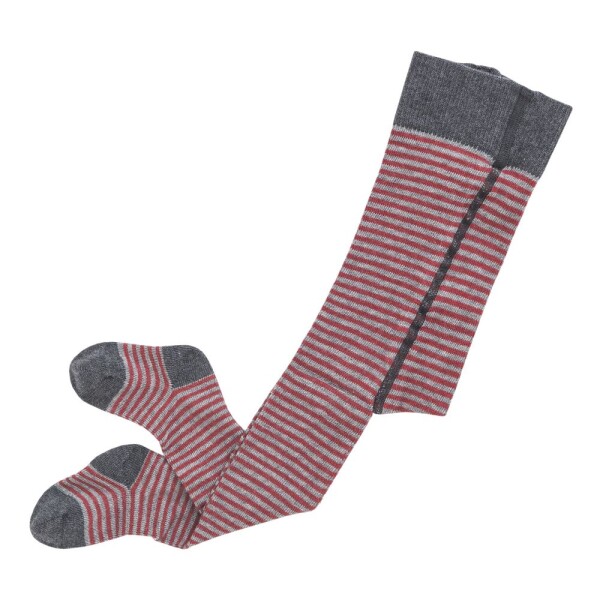 Strumpfhose geringelt rot-grau