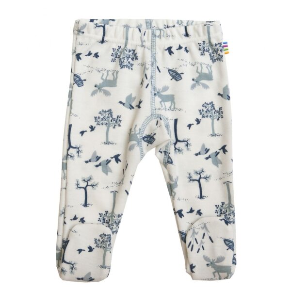 Hose mit Fuß Wolle/Bambus Elche am See denimblau