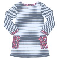 Kleid langarm Blumen gestreift navy-wei&szlig;