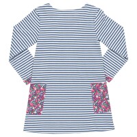 Kleid langarm Blumen gestreift navy-wei&szlig;