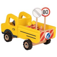 Baustellenfahrzeug mit Verkehrsschildern