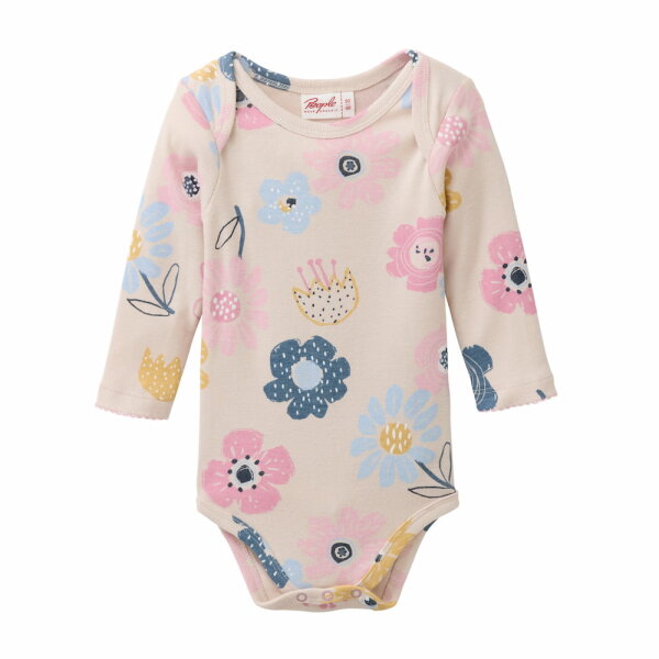 Langarmbody Blumen hellbeige - 98/104