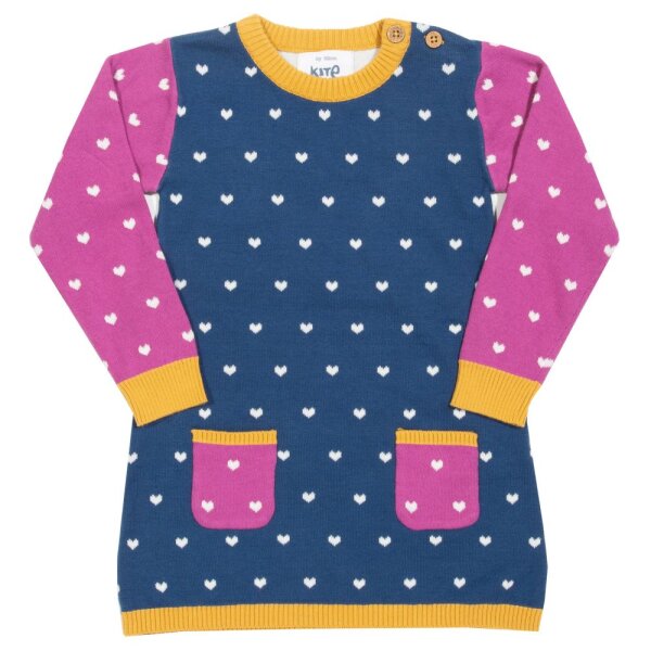 Strick-Kleid Herzchen blau-pink