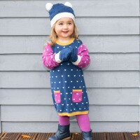 Strick-Kleid Herzchen blau-pink