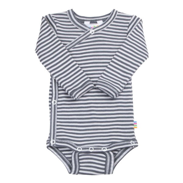 Wickelbody Wolle/Seide Streifen Dark Grey - 56/62