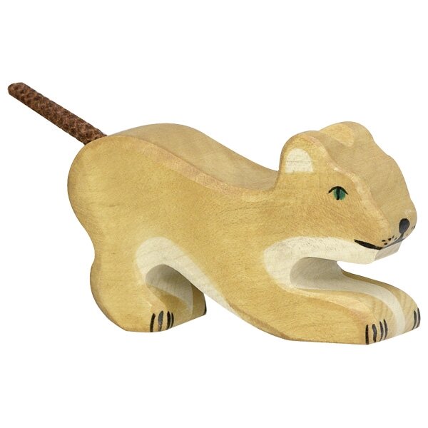 Holztiger Löwe klein spielend