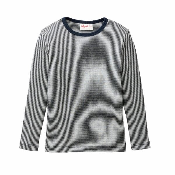 Langarmshirt Wolle/Seide geringelt dunkelblau  -128