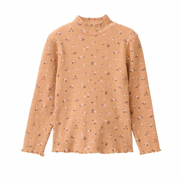Langarmshirt Stehkragen Blümchen karamell - 110/116