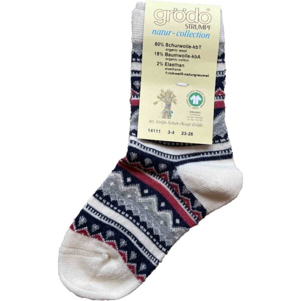 Kindersocken 80% Wolle Norweger weiß - 35-38