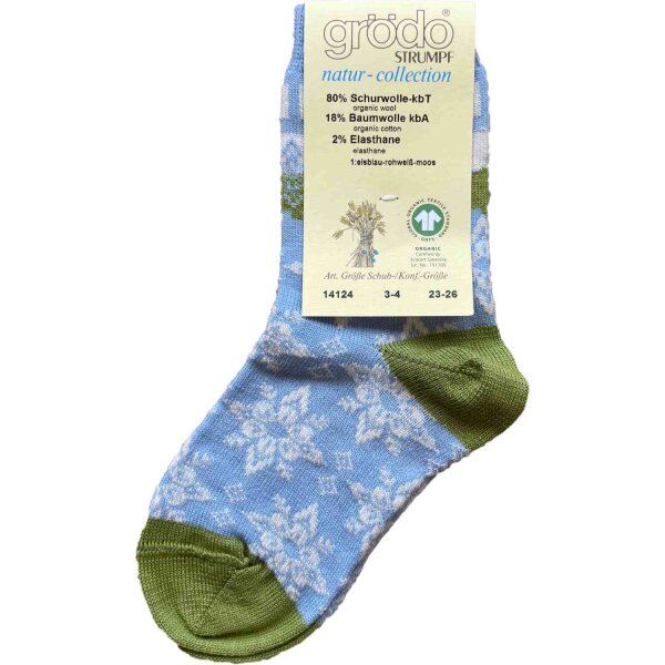 Kindersocken 80% Wolle Eisstern eisblau-moos - 27-30