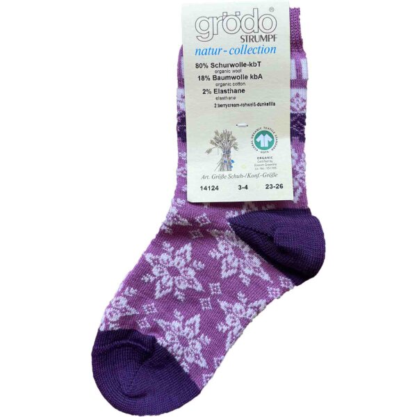 Kindersocken 80% Wolle Eisstern berry-dunkellila - 23-26