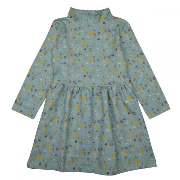 Kleid hochgeschlossen herrliche Herbstblumen hellblau