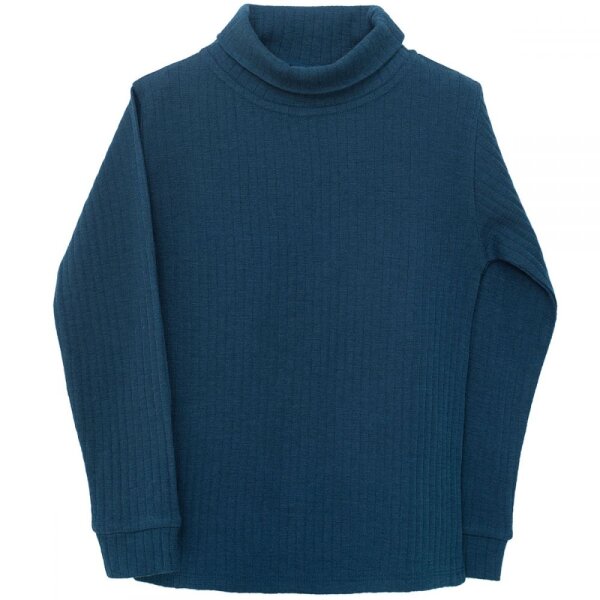 Shirt lang mit Rollkragen Bio Merino Farbenspiel petrol-blau