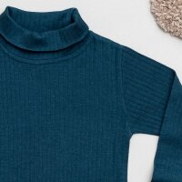 Shirt lang mit Rollkragen Bio Merino Farbenspiel petrol-blau