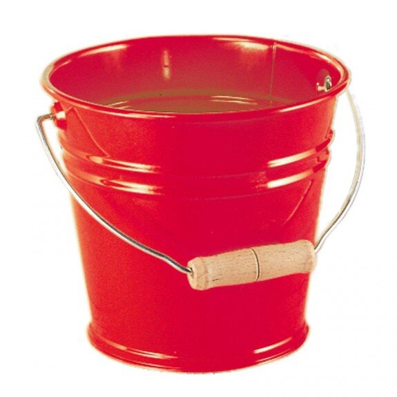 Metalleimer mit Holzgriff rot