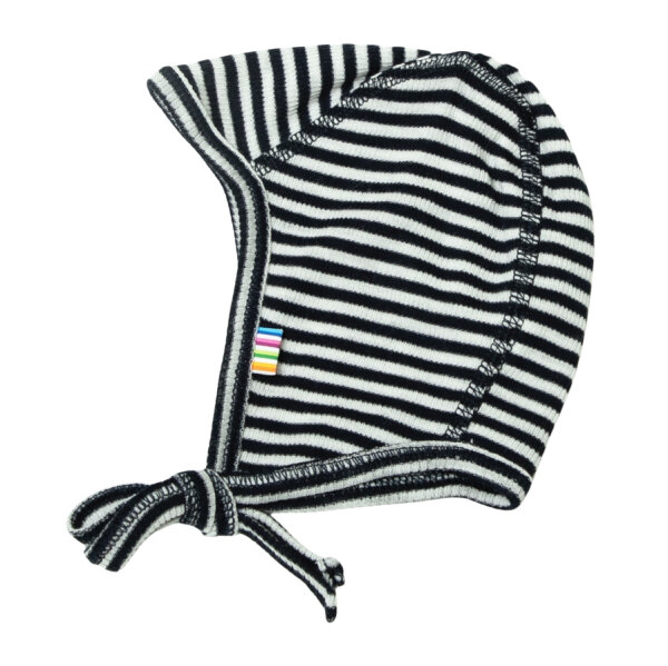 Baby-Häubchen Wolle/Seide blau gestreift