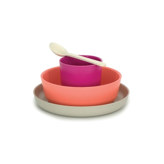 Biobu Kindergeschirr Set - fuchsia coral stone