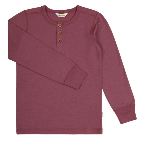 Shirt Langarm Knopfleiste Wolle Baumwolle pflaume-natur