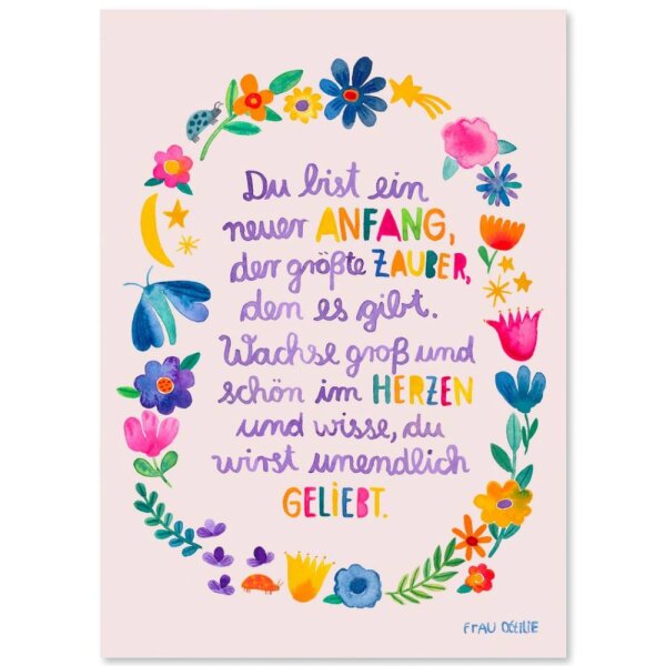 Poster Baby mit Blumen A4