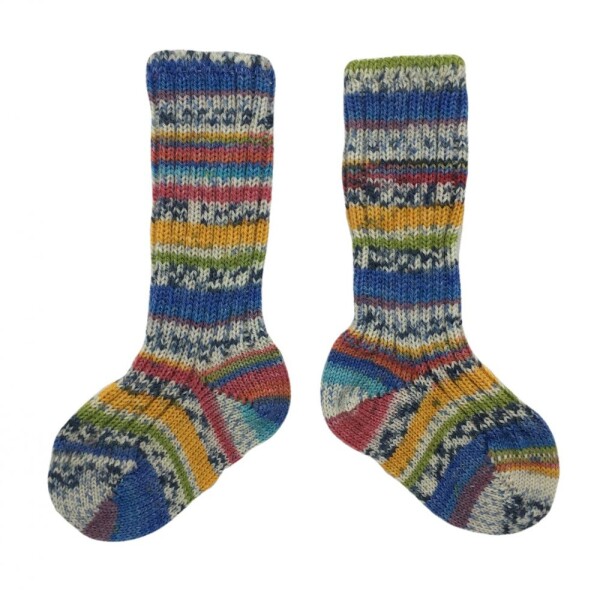 Babysöckchen 100% Wolle wie handgestrickt kornblau-rot